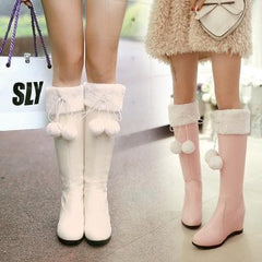 Pink/Beige Sweet Bow Fluffy High Boots