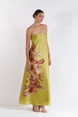 Xenia Floral Printed Strapless Maxi Dress