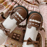 Brown/Black/White Japanese cute bear Sweet Lolita Bowknot Shoes BE522