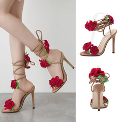 Sweet Rose Laced High Heels Sandals