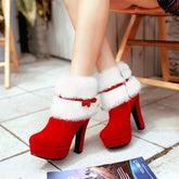 Christmas Red/Black Warm Fur High Heel Short Boots