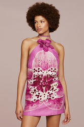 Veronica Floral Applique Halter Mini Dress