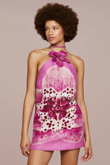 Veronica Floral Applique Halter Mini Dress