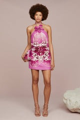 Veronica Floral Applique Halter Mini Dress