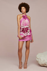 Veronica Floral Applique Halter Mini Dress