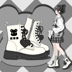 White Kawaii Fashion Autumn Boots Bear Platform Boots