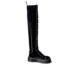Black Gothic Laced Zipper High Boots