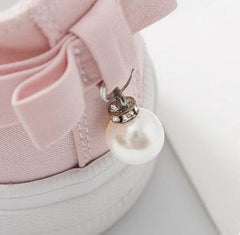 Black/White/Pink Student Bow Canvas Shoes