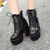 Gothic Punk Double Buckle Lace Up Platform Boots