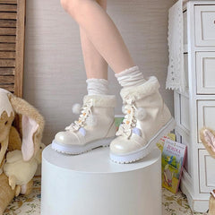 Bear Bow Fuzzy Ball Lolita Snow Boots
