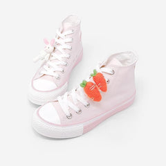 Kawaii Pink Rabbit And Carrot Canvas Shoes
