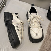 Square Toe Faux Leather Platform Sneakers