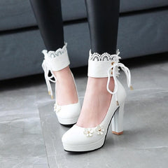 Pink/White/Black Sweet Lace Flower Lolita High Heel Shoes
