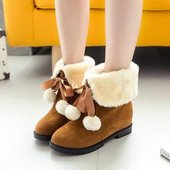 Black/Brown/Red Kawaii Fluffy Ankle Boots