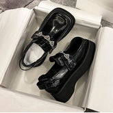 Y2K Black Punk Heart Platform Square Toe High Heels Shoes BE487