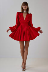 Janice V-neck Puff Sleeve Mini Dress