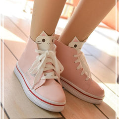 White/Pink kitty Printing Sneakers