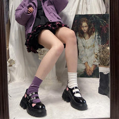 Pink Love Hearts Lolita Kawaii Black Shoes