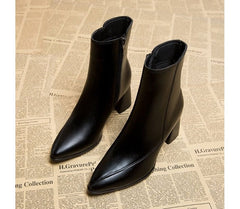 Chunky Heel Pointy Short Boots