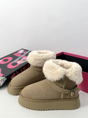 Buckled Fluffy Trim Platform Short Boots