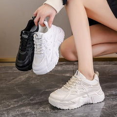 Mesh Panel Lace-Up Platform Sneakers
