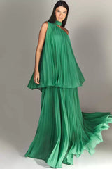 Sylvia Pleated Layered Chiffon Maxi Dress