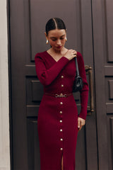 Alva V-neck Knit Midi Dress