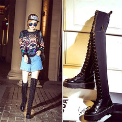 Black Gothic Laced Zipper High Boots