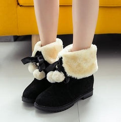 Black/Brown/Red Kawaii Fluffy Ankle Boots