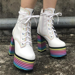 Sweet Mixed Colors Cross Lacing Platform High Heel Boots SS0797