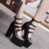 Gothic Black 4 Buckle Strap Platform High-Heels Shoes