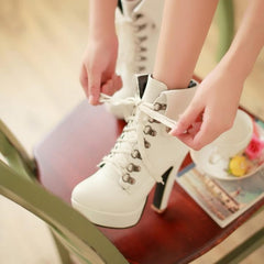 Black/White/Brown Elegant Laced High Heel Boots S12831