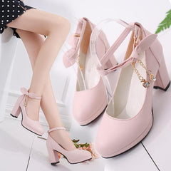 Black/Beige/Pink Sweet Bow High Heels Shoes