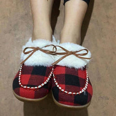Warm Plush Bowknot Fur Boat Shoes