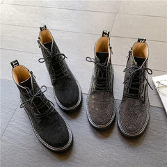 Black/Brown Gothic Rhinestone Martin Boots