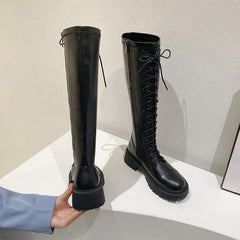 Lace-Up Block Heel Tall Boots YP252