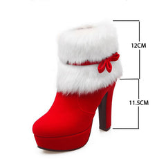 Christmas Red/Black Warm Fur High Heel Short Boots