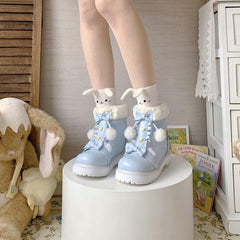 Bear Bow Fuzzy Ball Lolita Snow Boots