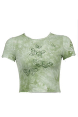 90s Aesthetic Butterfly Green Crop Top