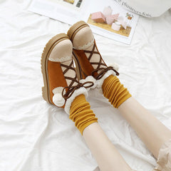 Brown/Black Sweet Plus Velvet Warm Non-slip Cute Love Hairball Kawaii Snow Boots BE521