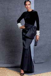 Hilary Long Sleeve Bowknot Maxi Skirt Set