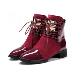 Black/Wine PU Velvet Laced Martin Boots