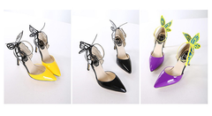 Yellow/Purple/Black Sweet Butterfly High Heel Sandals