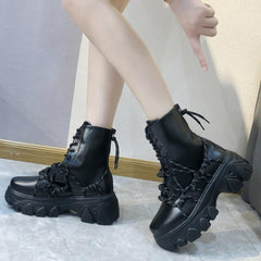 Black Punk Style Platform Women Ankle Boots