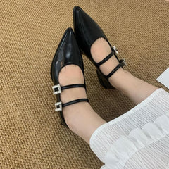 Pointed Toe Rhinestone Buckle Mary Jane Shoes