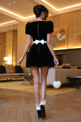 Vivien Square Neck Short Sleeve Velvet Mini Dress