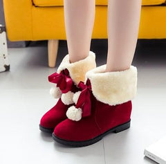 Black/Brown/Red Kawaii Fluffy Ankle Boots