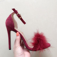 5 Colors Elegant Fur High Heel Sandals