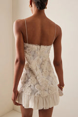 Beverly Floral Applique Pleated Chiffon Mini Dress