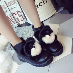 Black/Green/Grey Fluffy Rabbit Ears Sneakers